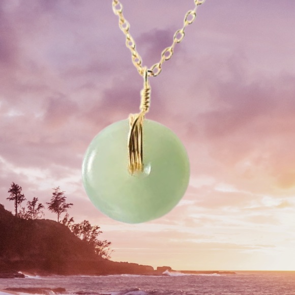 Green Jade 14kt Gold Real Sterling Silver Minimalist Necklace - Dainty - - Picture 1 of 12